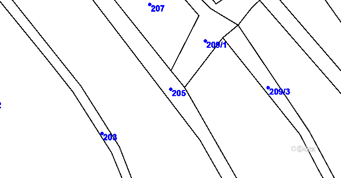Parcela st. 205 v KÚ Sviňomazy, Katastrální mapa