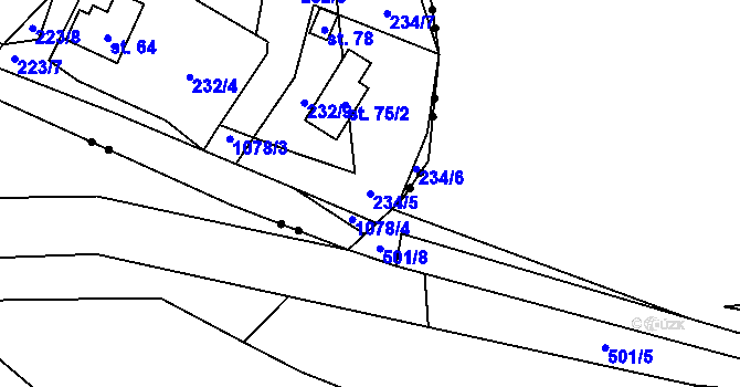 Parcela st. 234/5 v KÚ Sviňomazy, Katastrální mapa