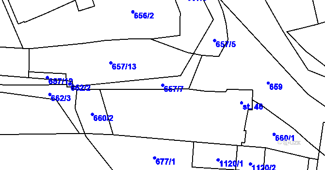 Parcela st. 657/7 v KÚ Sviňomazy, Katastrální mapa