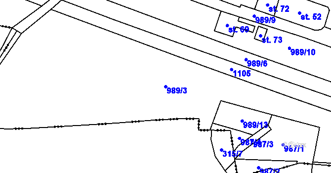 Parcela st. 989/3 v KÚ Sviňomazy, Katastrální mapa