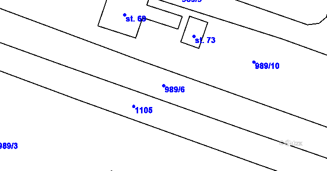 Parcela st. 989/6 v KÚ Sviňomazy, Katastrální mapa