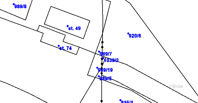 Parcela st. 989/7 v KÚ Sviňomazy, Katastrální mapa