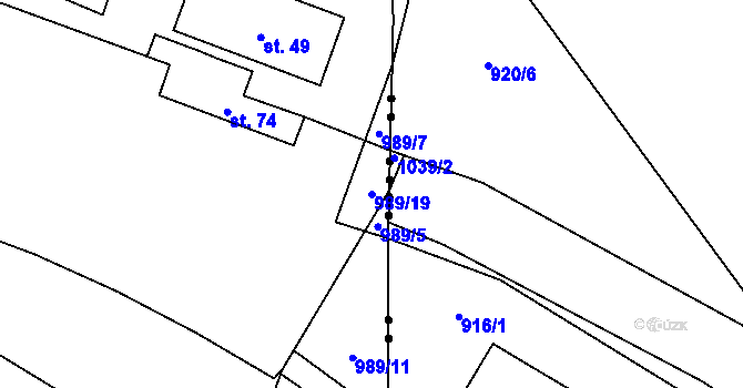 Parcela st. 989/19 v KÚ Sviňomazy, Katastrální mapa
