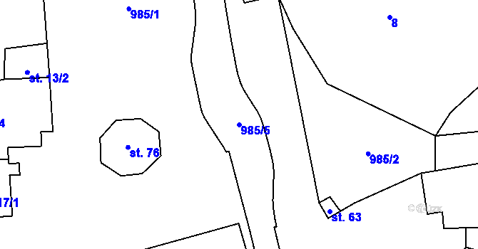 Parcela st. 985/5 v KÚ Trpísty, Katastrální mapa