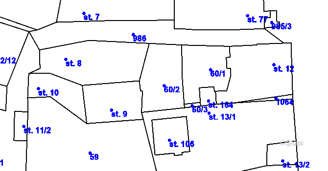 Parcela st. 60/2 v KÚ Trpísty, Katastrální mapa