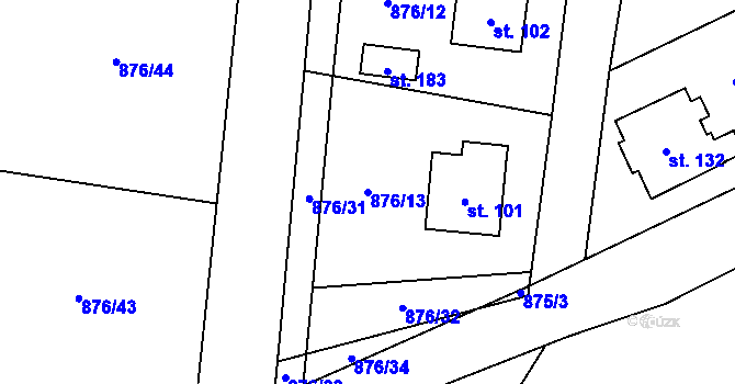 Parcela st. 876/13 v KÚ Trpísty, Katastrální mapa