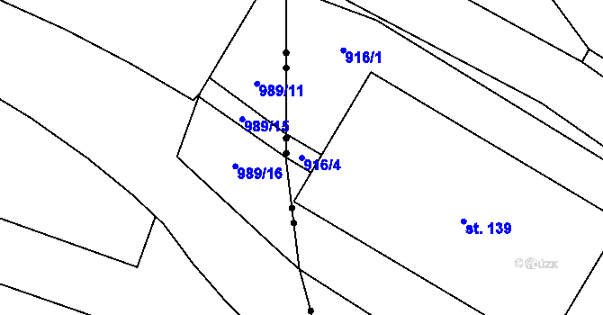 Parcela st. 916/4 v KÚ Trpísty, Katastrální mapa