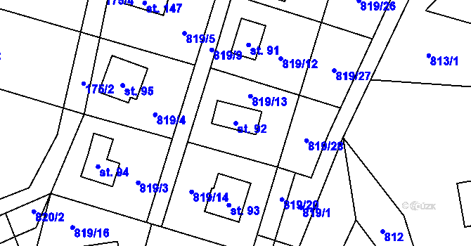 Parcela st. 92 v KÚ Koňkovice, Katastrální mapa