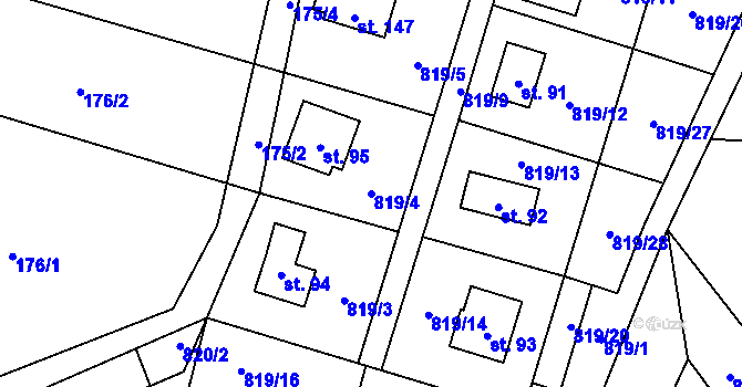 Parcela st. 819/4 v KÚ Koňkovice, Katastrální mapa