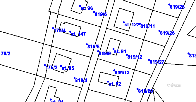 Parcela st. 819/9 v KÚ Koňkovice, Katastrální mapa