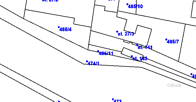 Parcela st. 485/11 v KÚ Koňkovice, Katastrální mapa