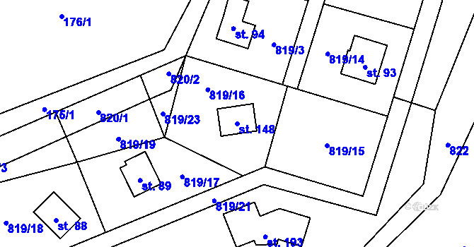 Parcela st. 148 v KÚ Koňkovice, Katastrální mapa