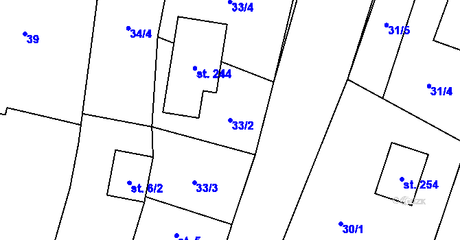 Parcela st. 33/2 v KÚ Trstěnice u Mariánských Lázní, Katastrální mapa
