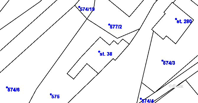 Parcela st. 38 v KÚ Trstěnice u Litomyšle, Katastrální mapa