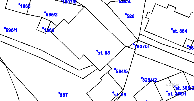 Parcela st. 58 v KÚ Trstěnice u Litomyšle, Katastrální mapa