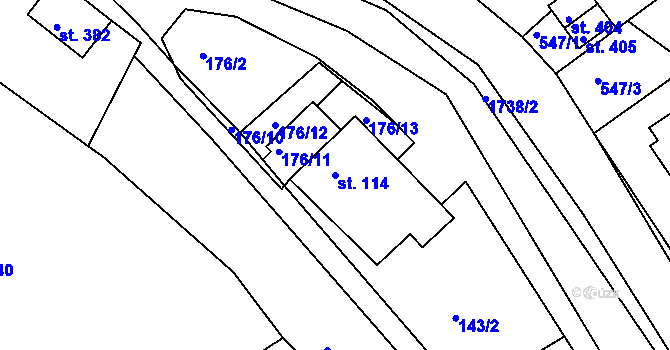 Parcela st. 114 v KÚ Trstěnice u Litomyšle, Katastrální mapa