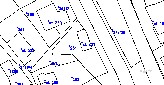 Parcela st. 231 v KÚ Trstěnice u Litomyšle, Katastrální mapa