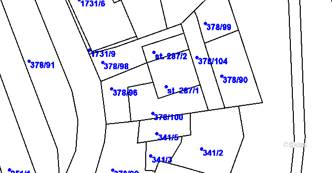 Parcela st. 287/1 v KÚ Trstěnice u Litomyšle, Katastrální mapa