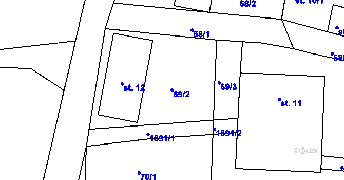 Parcela st. 69/2 v KÚ Trstěnice u Litomyšle, Katastrální mapa