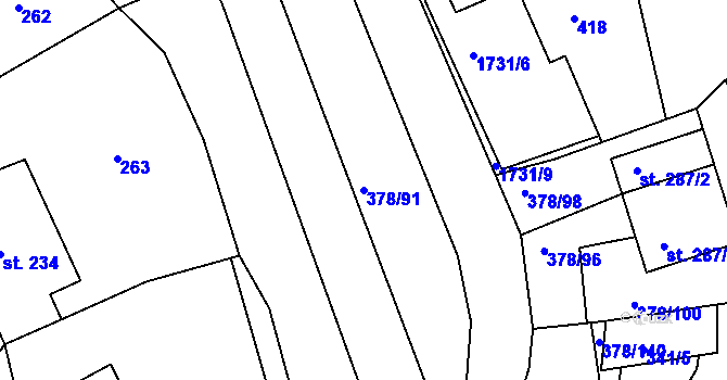 Parcela st. 378/91 v KÚ Trstěnice u Litomyšle, Katastrální mapa