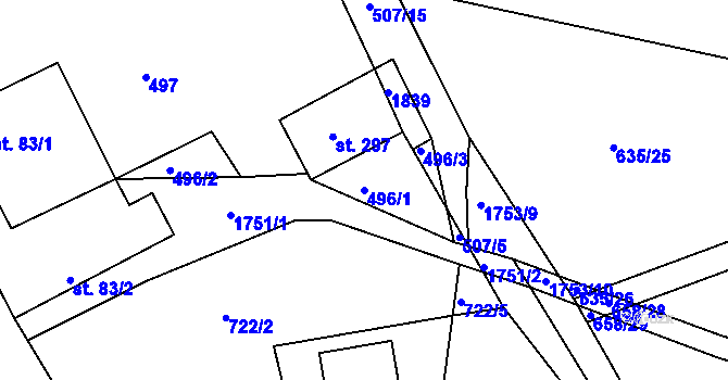 Parcela st. 496/1 v KÚ Trstěnice u Litomyšle, Katastrální mapa