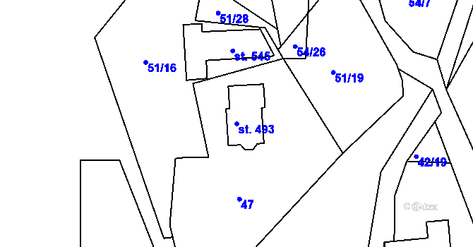 Parcela st. 493 v KÚ Trstěnice u Litomyšle, Katastrální mapa