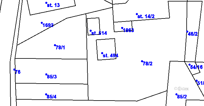 Parcela st. 494 v KÚ Trstěnice u Litomyšle, Katastrální mapa