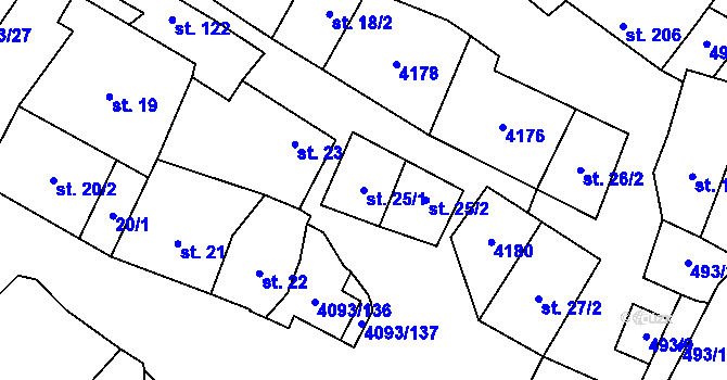 Parcela st. 25/1 v KÚ Trstěnice u Moravského Krumlova, Katastrální mapa