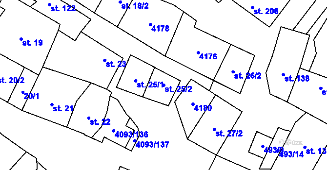 Parcela st. 25/2 v KÚ Trstěnice u Moravského Krumlova, Katastrální mapa