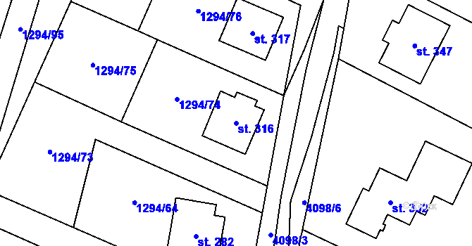 Parcela st. 316 v KÚ Trstěnice u Moravského Krumlova, Katastrální mapa