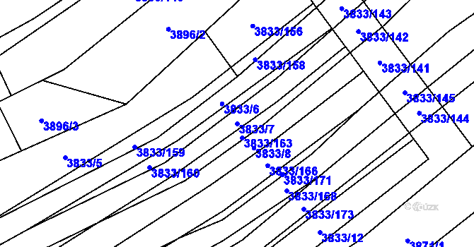 Parcela st. 3833/7 v KÚ Trstěnice u Moravského Krumlova, Katastrální mapa