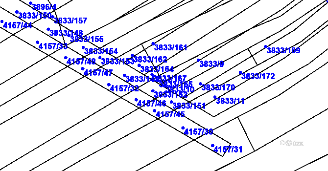 Parcela st. 3833/10 v KÚ Trstěnice u Moravského Krumlova, Katastrální mapa