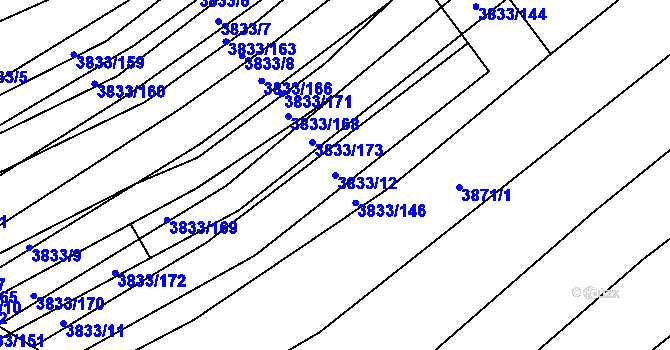 Parcela st. 3833/12 v KÚ Trstěnice u Moravského Krumlova, Katastrální mapa