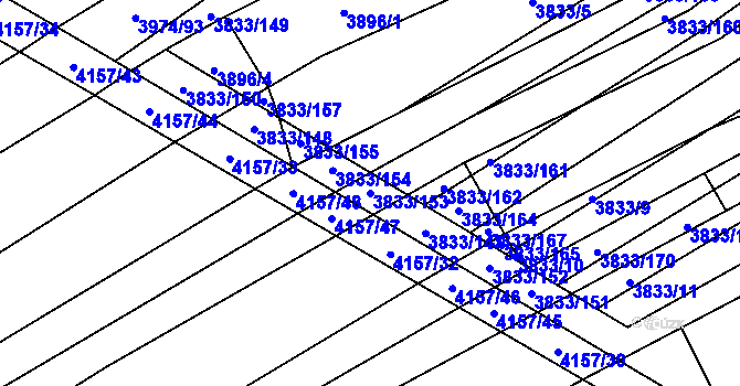 Parcela st. 3833/153 v KÚ Trstěnice u Moravského Krumlova, Katastrální mapa