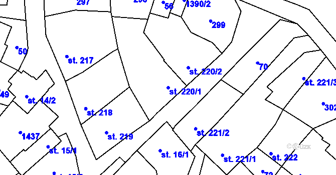 Parcela st. 220/1 v KÚ Tršice, Katastrální mapa