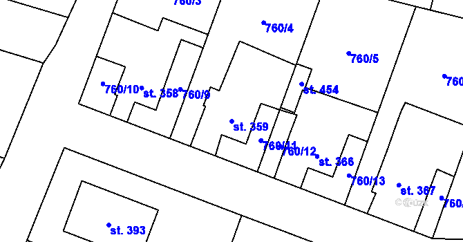 Parcela st. 359 v KÚ Tršice, Katastrální mapa