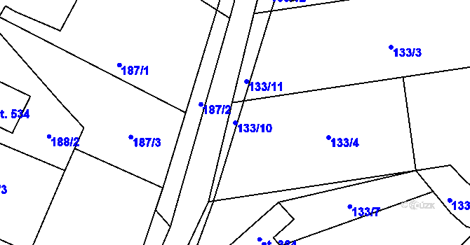 Parcela st. 133/10 v KÚ Tršice, Katastrální mapa