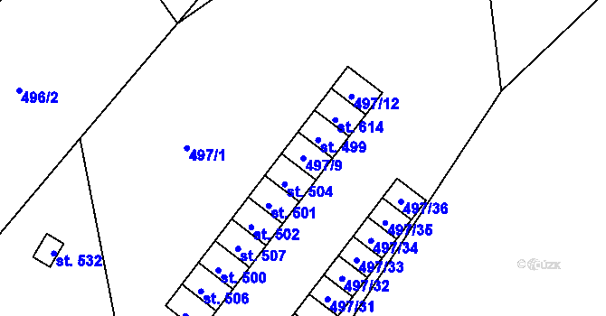 Parcela st. 497/9 v KÚ Tršice, Katastrální mapa
