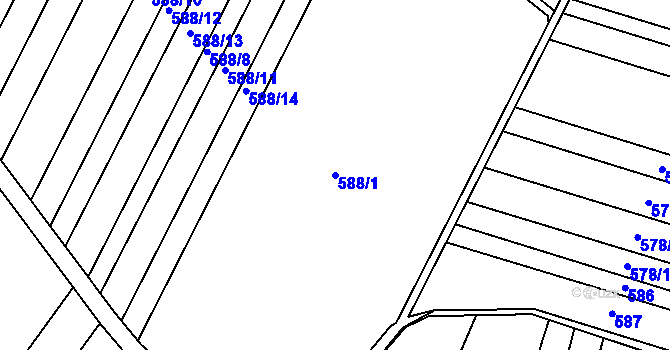 Parcela st. 588/1 v KÚ Tršice, Katastrální mapa