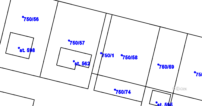 Parcela st. 750/1 v KÚ Tršice, Katastrální mapa