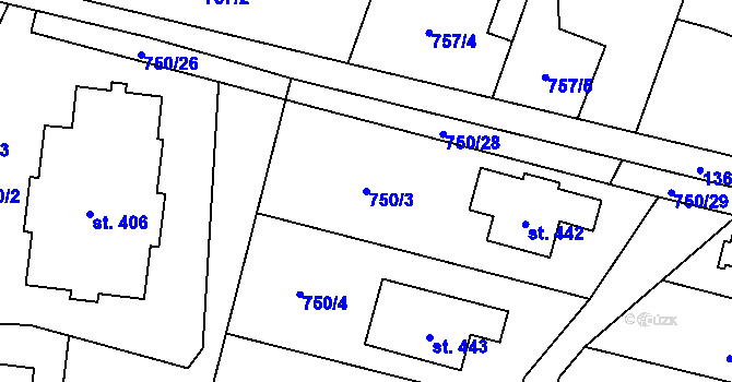 Parcela st. 750/3 v KÚ Tršice, Katastrální mapa