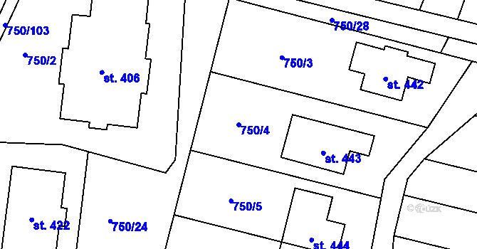 Parcela st. 750/4 v KÚ Tršice, Katastrální mapa