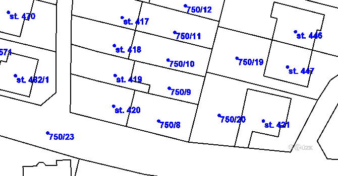 Parcela st. 750/9 v KÚ Tršice, Katastrální mapa