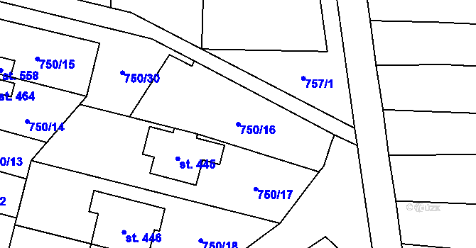 Parcela st. 750/16 v KÚ Tršice, Katastrální mapa