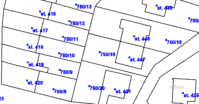Parcela st. 750/19 v KÚ Tršice, Katastrální mapa