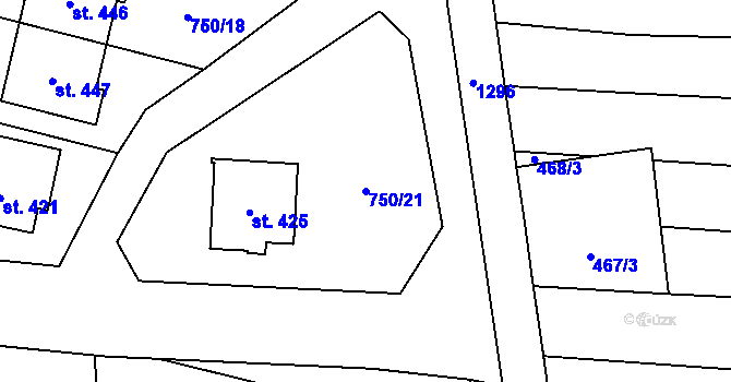 Parcela st. 750/21 v KÚ Tršice, Katastrální mapa