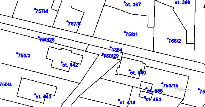 Parcela st. 750/29 v KÚ Tršice, Katastrální mapa