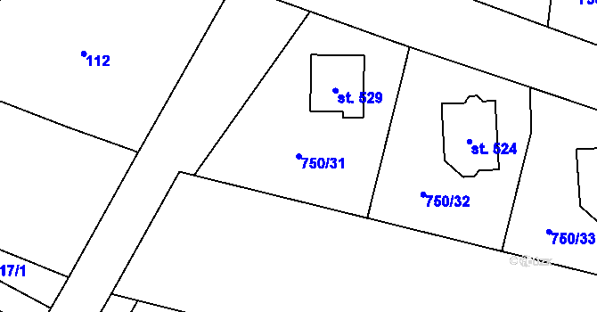 Parcela st. 750/31 v KÚ Tršice, Katastrální mapa