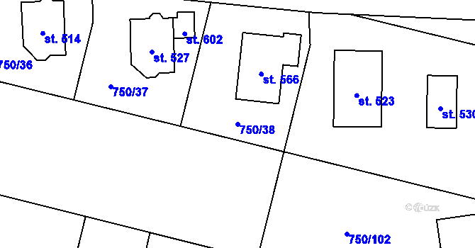 Parcela st. 750/38 v KÚ Tršice, Katastrální mapa