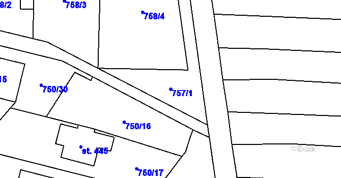 Parcela st. 757/1 v KÚ Tršice, Katastrální mapa